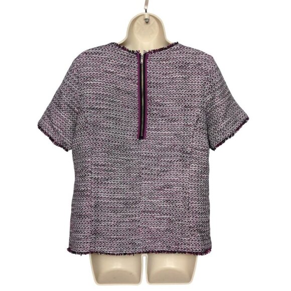 Halogen Tweed Jacket Womens Large Purple White Back Zip - Picture 3 of 7